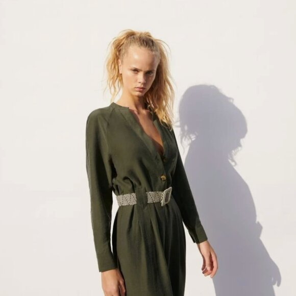 Zara Olive Long Sleeve Jumpsuit - Picture 3 of 12